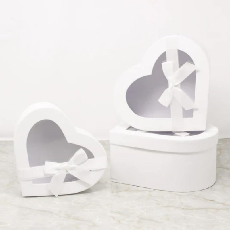 BBJ WRAPS Heart Shaped Boxes for Flowers Packaging with Transparent Window Lids Luxury Gift Box for Floral Arrangement, Set of 3(S/M/L) (White) - Image 3