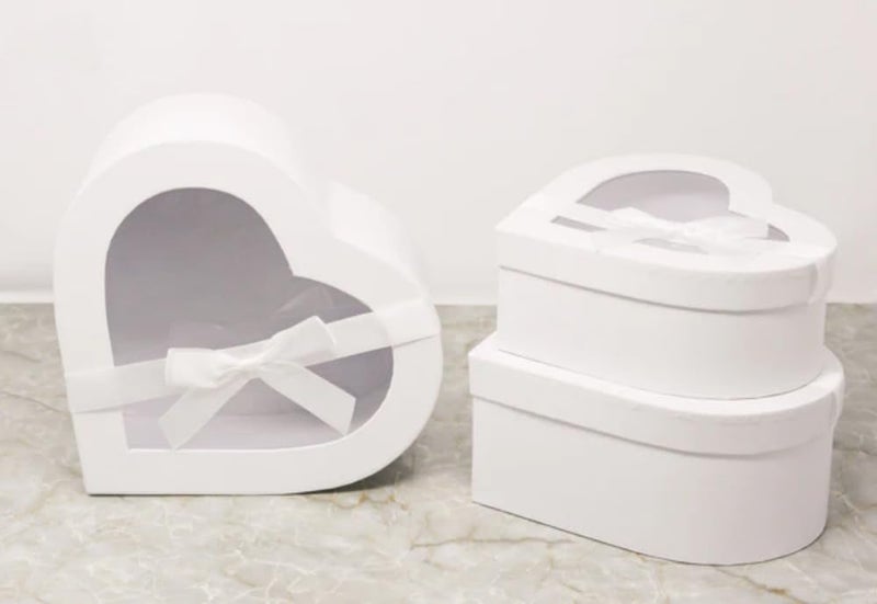 BBJ WRAPS Heart Shaped Boxes for Flowers Packaging with Transparent Window Lids Luxury Gift Box for Floral Arrangement, Set of 3(S/M/L) (White) - Image 2