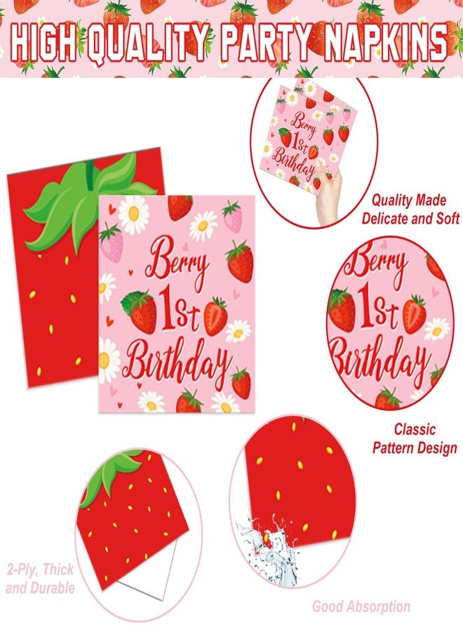 LINHAXM Berry First Birthday Decor Strawberry 1st Birthday Decorations for Plates, Napkins, Cups, Cutlery, Cupcake Toppers, Banner, Tablecloth, Balloons for Girls Strawberry Party Decorations, Serve 20 - Image 4