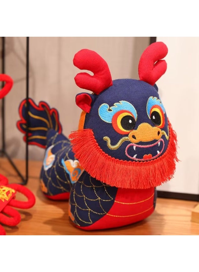 Lucky Dragon Year Plush Toy Doll Zodiac Series Company Event Gift Stock Available Soft PP Cotton Filled Animal Figurine-Color:Good Luck Auspicious Dragon-Blue-Height:12cm  - Image 1