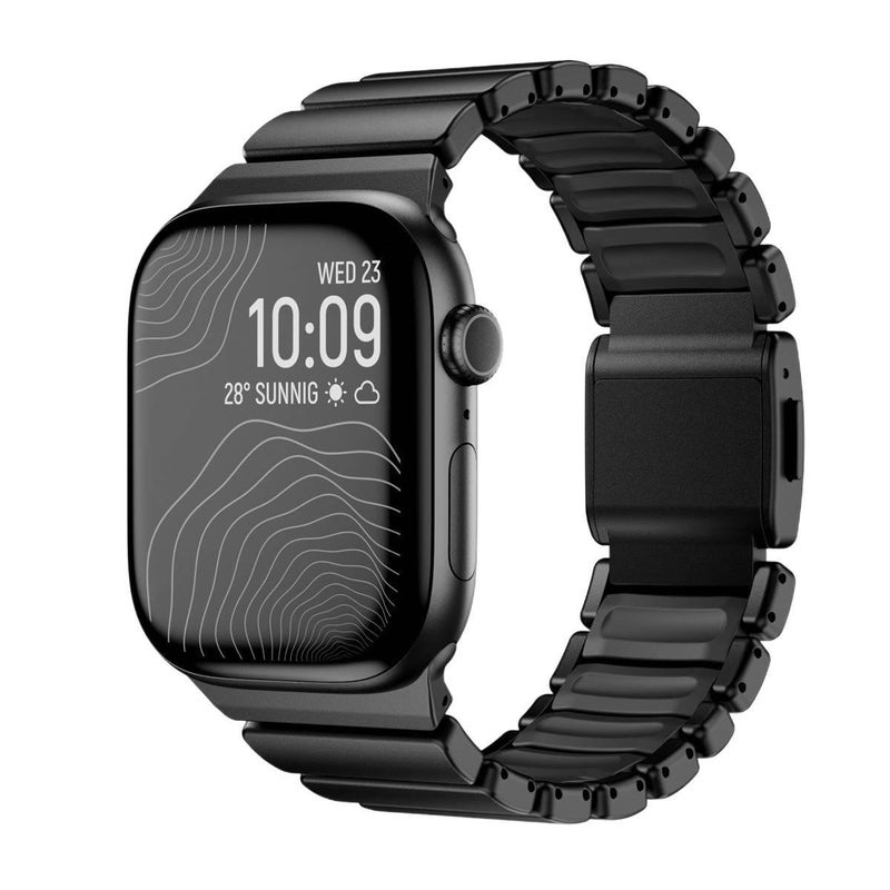 سوار ساعة ذكية سوار معدني من الستانلس ستيل متوافق مع Apple Watch 42/44/45/49mm بملاءمة قابلة للتعديل وحزام بديل بتصميم معدني أنيق باللون أسود قابل للتعديل - Image 5