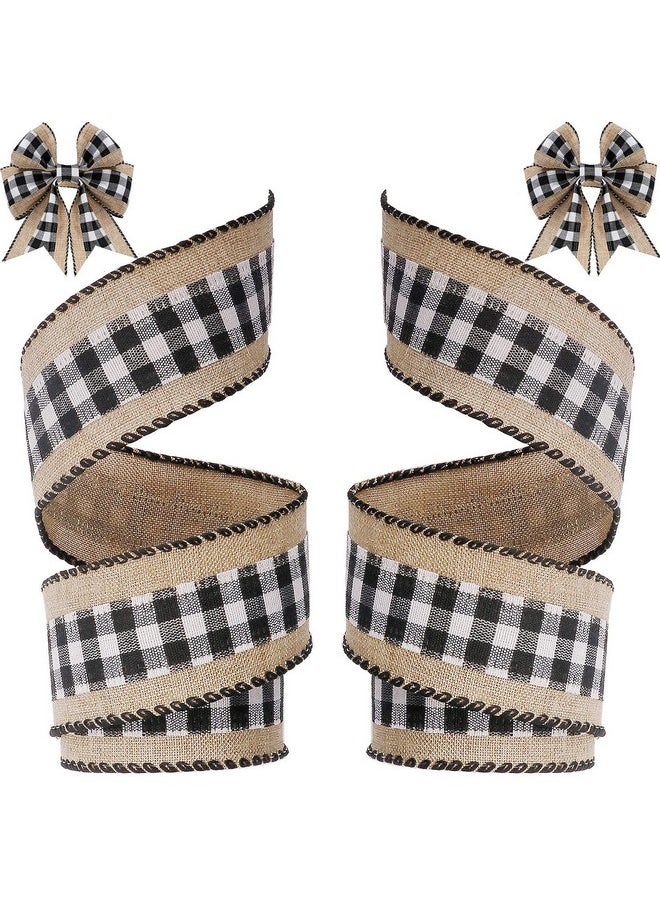 La Jolie Jasmin - 2 Rolls 12 Yards Buffalo Plaid Ribbons Burlap Wired Edge Plaid Ribbons 1.5 Inch Wide Check Gingham Fabric Craft Ribbon For Gift Wrapping Diy Bows Decoration Home Party Decor - Image 1
