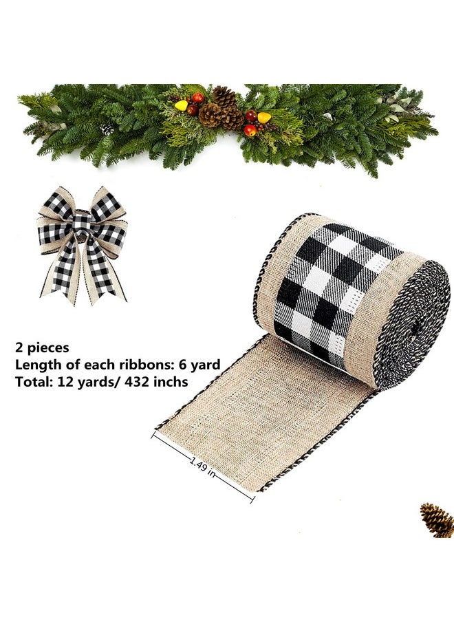 La Jolie Jasmin - 2 Rolls 12 Yards Buffalo Plaid Ribbons Burlap Wired Edge Plaid Ribbons 1.5 Inch Wide Check Gingham Fabric Craft Ribbon For Gift Wrapping Diy Bows Decoration Home Party Decor - Image 1