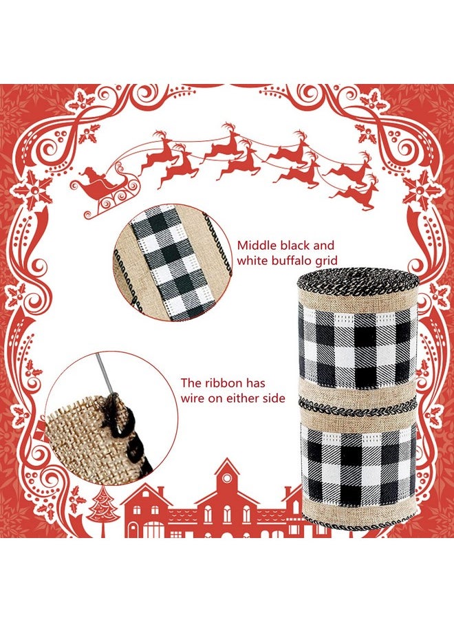 La Jolie Jasmin - 2 Rolls 12 Yards Buffalo Plaid Ribbons Burlap Wired Edge Plaid Ribbons 1.5 Inch Wide Check Gingham Fabric Craft Ribbon For Gift Wrapping Diy Bows Decoration Home Party Decor - Image 1