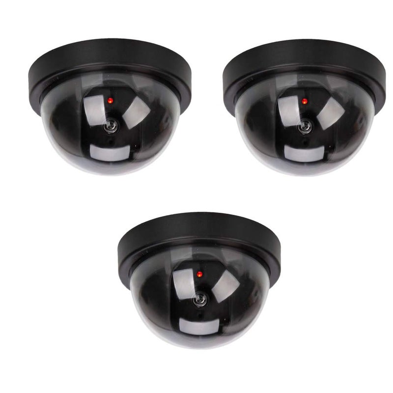 MOSHTU 3PCS Dummy Fake Security CCTV Dome Camera with Flashing Red Led Light - Image 1