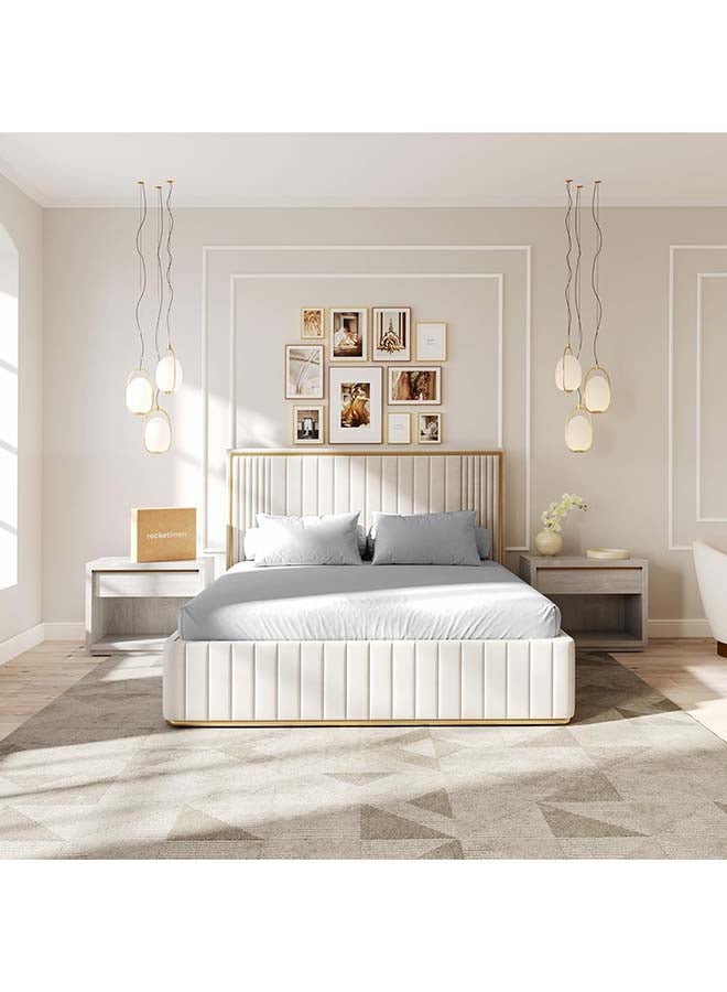 RocketLinen King 400 Thread Count 4 Piece Cotton Bed Sheet Set Flat Sheet Fitted Sheet & 2 Pillowcase Sateen Weave Light Grey Easy Care Hotel Style (King) - Image 1