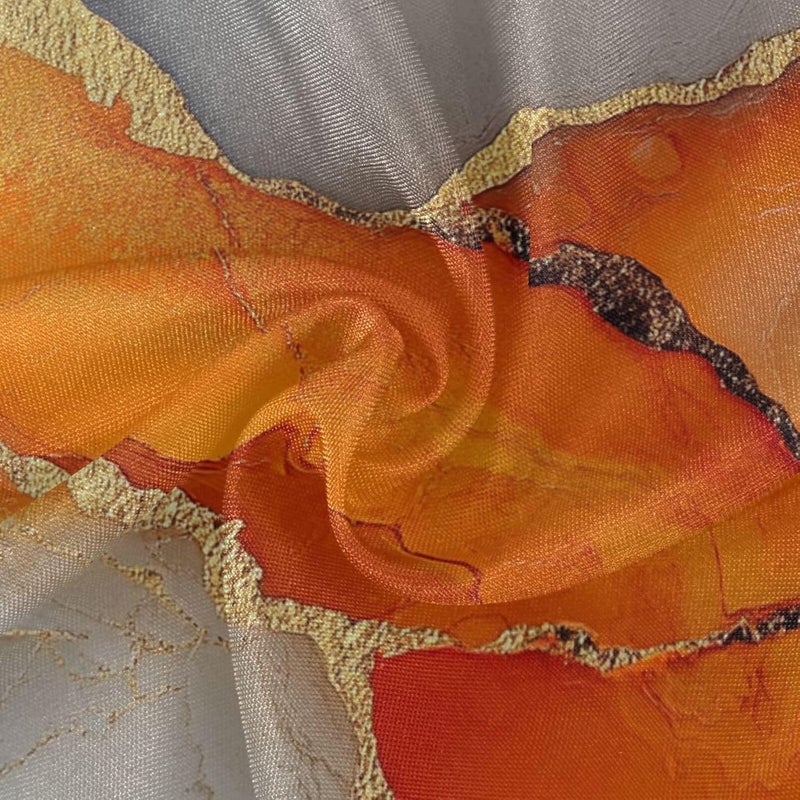 KLL Marble Orange Gold Table Cloths Round Washable Round Tablecloth Plastic 60 Inch Dia for Kitchen Buffet Restaurant Camping - Image 2