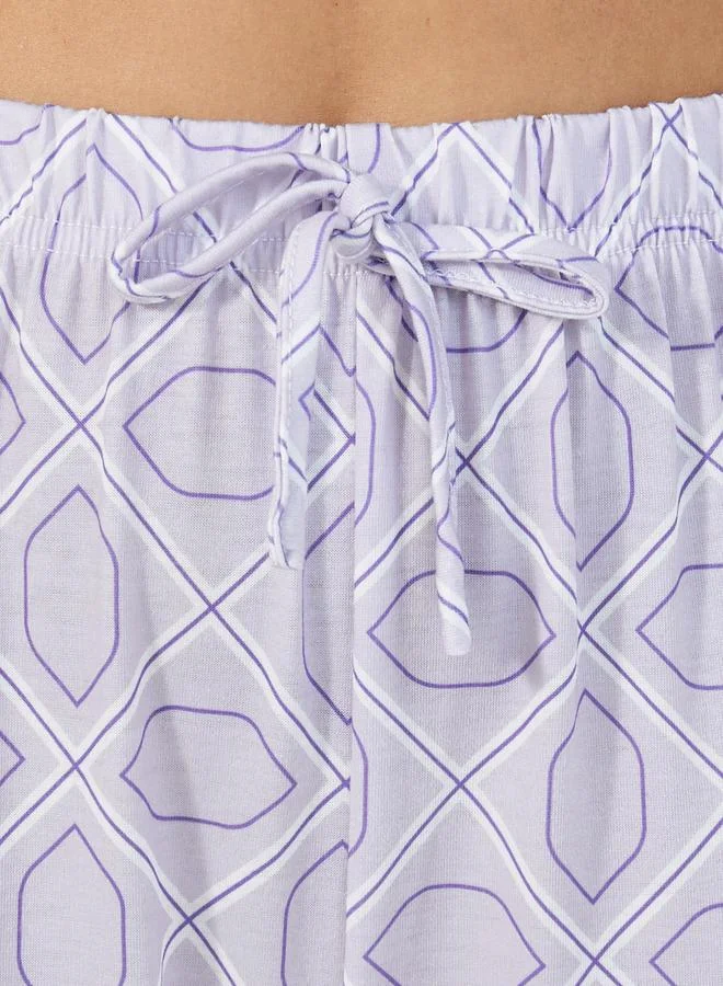 Styli All-Over Abstract Print Piped Trim Detail Shirt & Pyjama Set