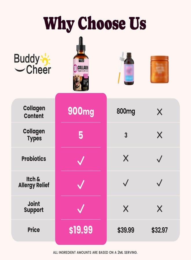 BuddyCheer Premium Collagen for Dogs & Cats – 5 Types of Grass-Fed Collagen (I, II, III, V & X), Fast Allergy & Itch Relief Dog Colágeno with MSM, Biotin & Hyaluronic Acid – Supports Healthy Skin & Joints –120ml - Image 2