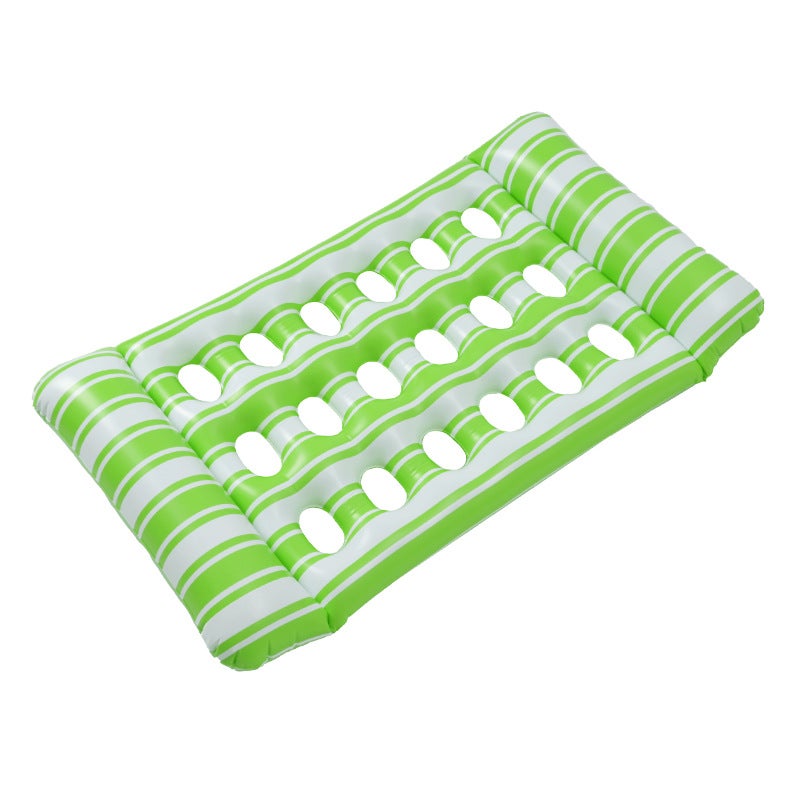 Cross-border Explosions Inflatable Floating Row Water Leaves Printing Hole Floating Row Inflatable Backrest Recliner Hammock Inflatable Floating Row striped green