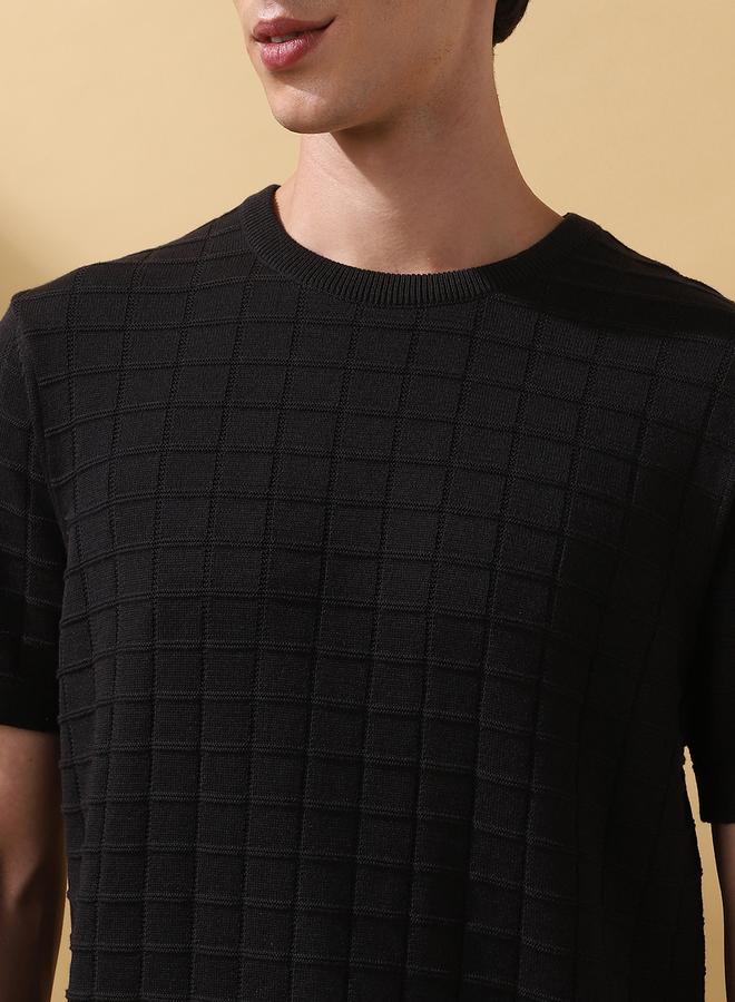 Dennis Lingo Men's Black Flat Knit Textured Regular Fit T-Shirt  - Image 3