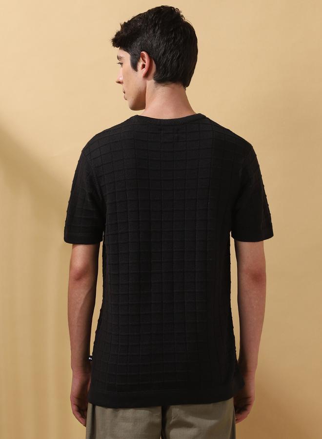 Dennis Lingo Men's Black Flat Knit Textured Regular Fit T-Shirt  - Image 5