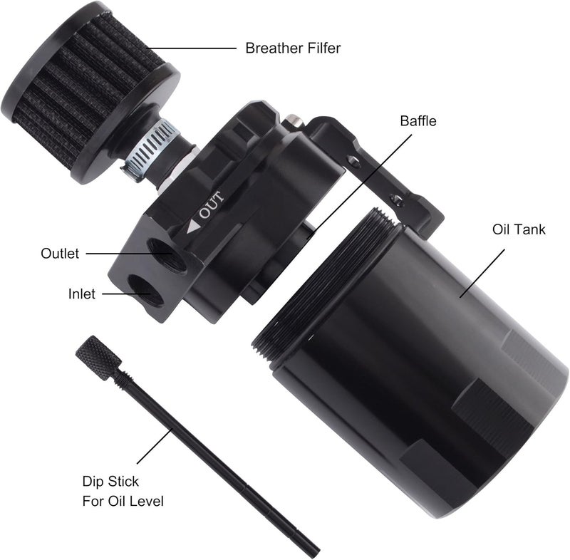 ESPEEDER Universal Aluminum Oil Catch Can with Breather Filter - 300ml Black - Image 2