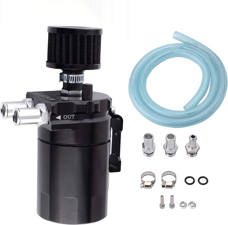 ESPEEDER Universal Aluminum Oil Catch Can with Breather Filter - 300ml Black - Image 1