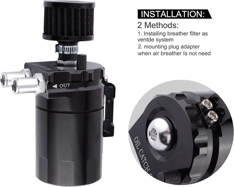 ESPEEDER Universal Aluminum Oil Catch Can with Breather Filter - 300ml Black - Image 4