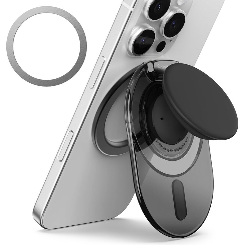 Sinjimoru Phone Grip Stand Compatible with MagSafe Adaptor Ring Included 3000G Kickstand for iPhone 1716151413 MTap Tok Stand Clear Black - Image 2