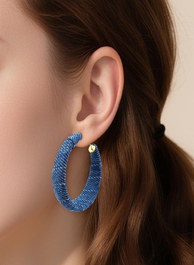 PLwelth Denim Hoop Earrings for Women Exaggerated Large Circle Round Statement Earrings Blue Jean Drop Dangle Earring Bohemian Denim Accessories Trendy Jewelry Gifts for Wedding Bridal Decor - Image 3