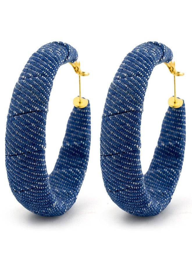 PLwelth Denim Hoop Earrings for Women Exaggerated Large Circle Round Statement Earrings Blue Jean Drop Dangle Earring Bohemian Denim Accessories Trendy Jewelry Gifts for Wedding Bridal Decor - Image 1