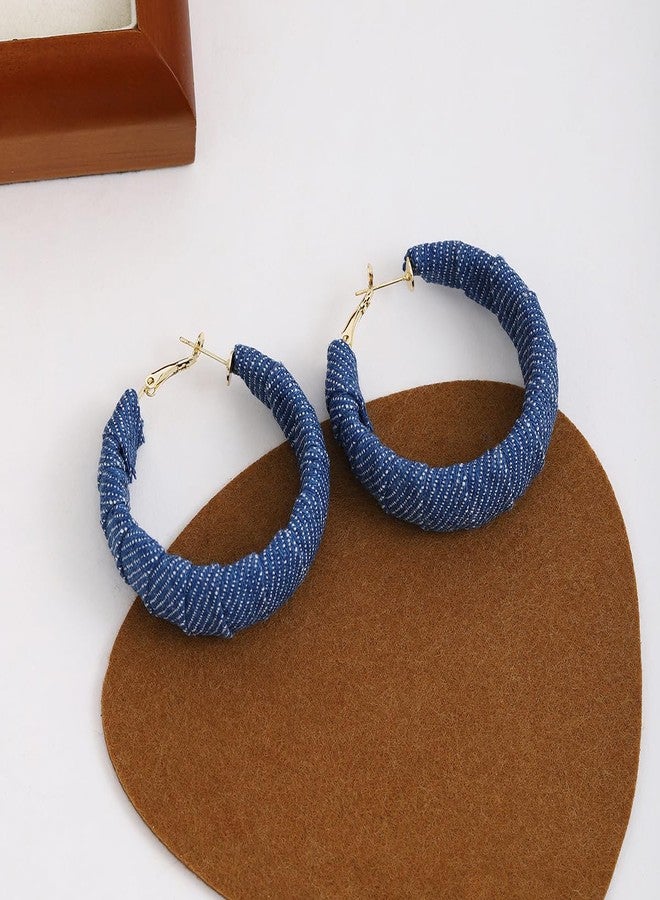 PLwelth Denim Hoop Earrings for Women Exaggerated Large Circle Round Statement Earrings Blue Jean Drop Dangle Earring Bohemian Denim Accessories Trendy Jewelry Gifts for Wedding Bridal Decor - Image 5