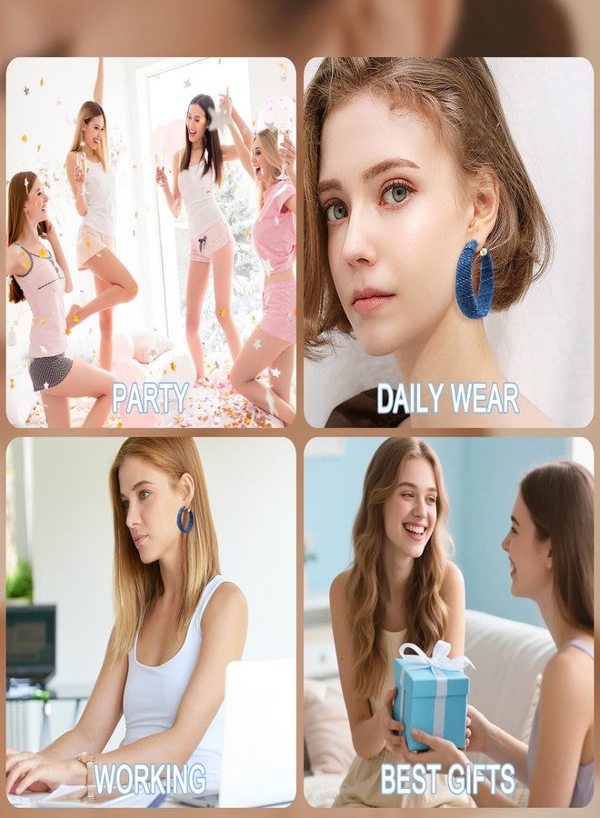 PLwelth Denim Hoop Earrings for Women Exaggerated Large Circle Round Statement Earrings Blue Jean Drop Dangle Earring Bohemian Denim Accessories Trendy Jewelry Gifts for Wedding Bridal Decor - Image 4