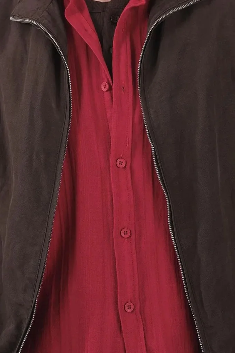 Giesto Coffee Brown GIESTO Men's Solid Tencel and Linen Vest with Jacket Collar for Men | Best Price UAE