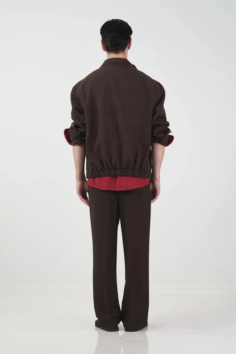 Giesto Coffee Brown GIESTO Men's Solid Tencel and Linen Vest with Jacket Collar for Men | Best Price UAE