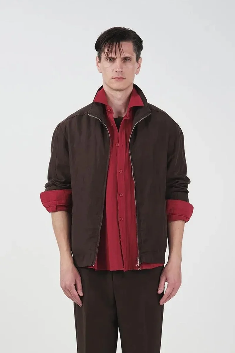 Giesto GIESTO Men's Solid Tencel and Linen Vest with Jacket Collar