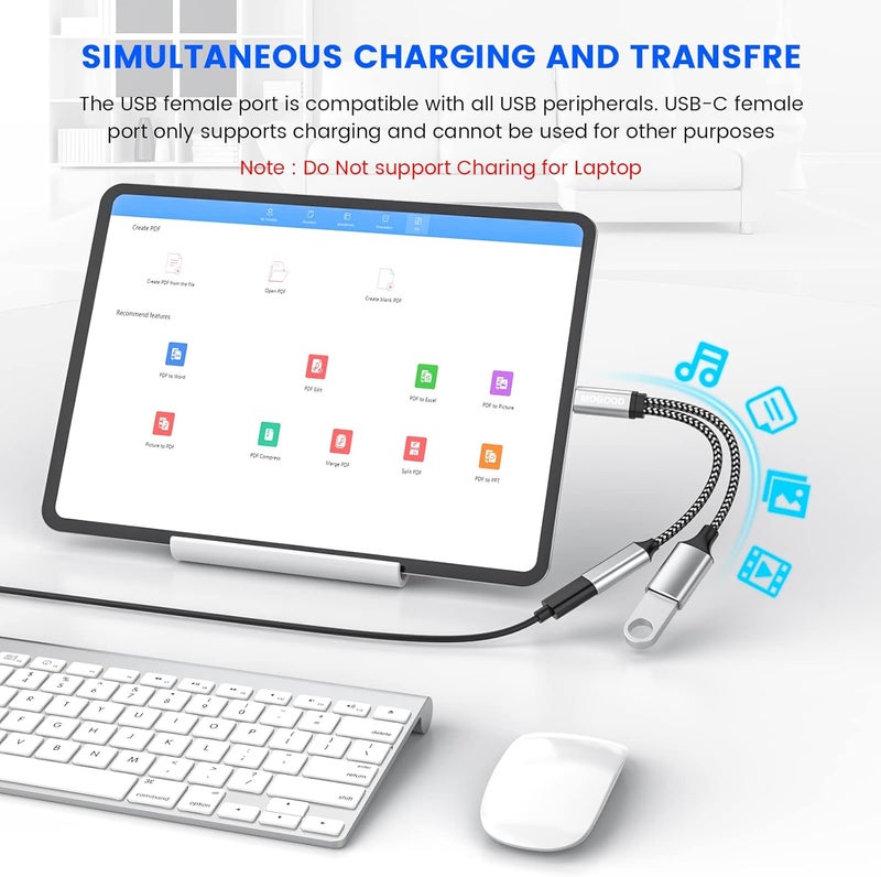 محول USB C OTG مقسم USB C إلى USB مع شحن بقدرة 18 واط PD متوافق مع Samsung Galaxy S22 Note10 Switch Google Chromecast مع Google TV 2020 Pi-KVM طابعة ثلاثية الأبعاد Octo4a LGG8 Google Pixel4 XL - Image 4