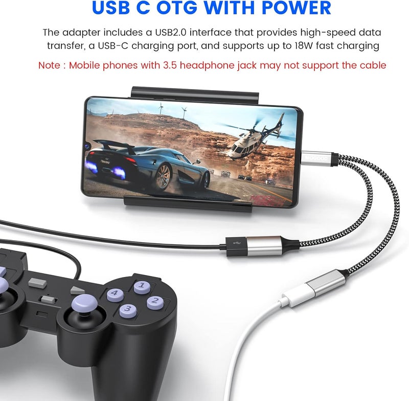 محول USB C OTG مقسم USB C إلى USB مع شحن بقدرة 18 واط PD متوافق مع Samsung Galaxy S22 Note10 Switch Google Chromecast مع Google TV 2020 Pi-KVM طابعة ثلاثية الأبعاد Octo4a LGG8 Google Pixel4 XL - Image 3