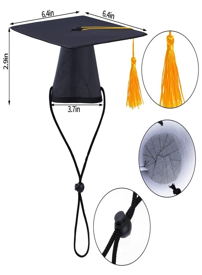 SUMERSHA Pet Graduation Caps Small Dogs Black Graduation Hats with Tassel Pet Graduation Costume for Puppy Dogs Cats Party Outfits Accessories (Yellow Tassel) - Image 2
