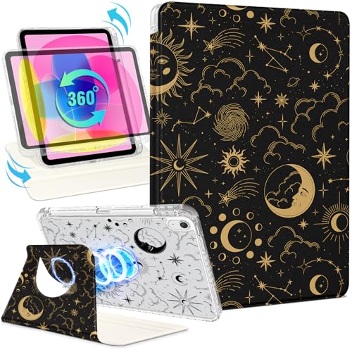 Shorogyt for iPad A16 11th Generation 11 inch 2025 /for i Pad 10th Generation case Magnetic Stand for Women - Cute Design 360 Degree Rotating Covers Girls Aesthetic with Pencil Holder,Sun Moon - Image 1