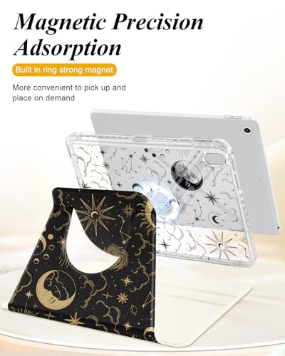 Shorogyt for iPad A16 11th Generation 11 inch 2025 /for i Pad 10th Generation case Magnetic Stand for Women - Cute Design 360 Degree Rotating Covers Girls Aesthetic with Pencil Holder,Sun Moon - Image 3