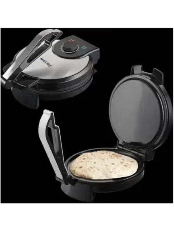 10-Inch Electric Roti Maker – 1200W Non-Stick Chapati Press with Stainless Steel Body, Adjustable Temperature Control, Dual Indicator Lights, Safety Lock, Quick Heating, Easy Cleaning, Instruction Manual, Flatbread Machine for Home Use – 220-240V Kitchen Appliance – Black - Image 2