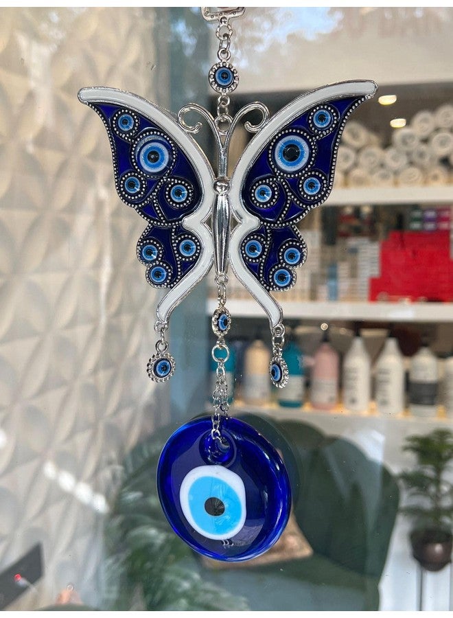 BLUE BEADS Butterfly with Evil Eye Pendant Decoration for Diwali Gifts, Wall/Door Hanging Ornament Amulet for Car, Home and Office for Protection and Blessing - Image 2