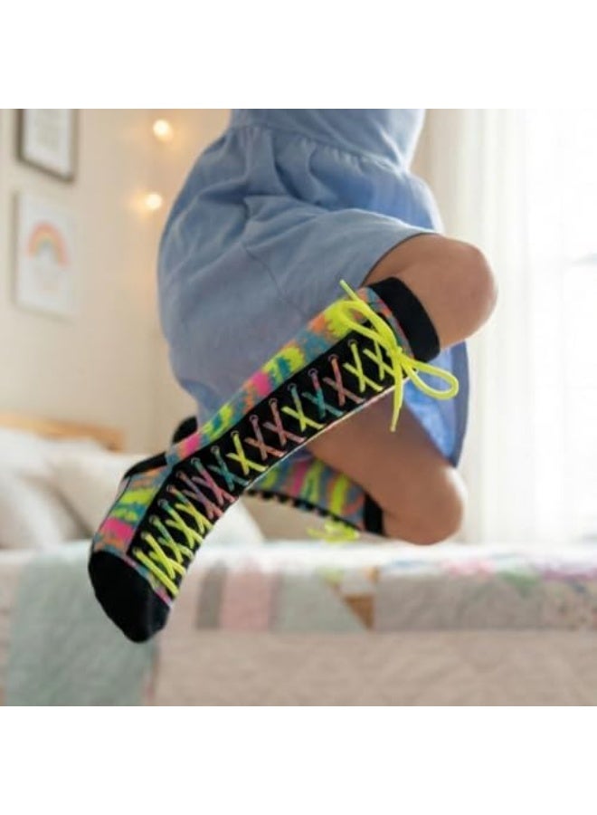 Glitters Funky 3D Lace-Up Knee-High Socks for Kids & Teens – Colorful Novelty Cartoon Socks with Neon Laces – Soft, Stretchy, Eye-Catching Design for Kids - Image 2