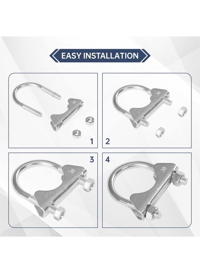 2PCS 1.5 Inch Stainless Steel Exhaust U Clamp with Saddle Flange Heavy Duty Silencer Exhaust Clips U-Bolt Muffler Tip Exhaust Clamp for Machinery Automotive Exhaust Tail Pipe - Image 4