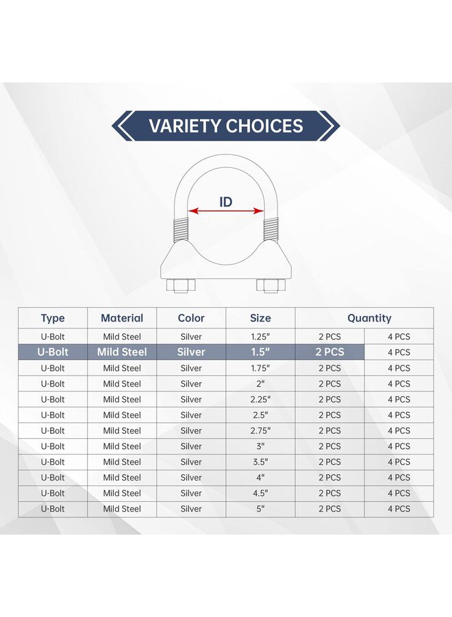 2PCS 1.5 Inch Stainless Steel Exhaust U Clamp with Saddle Flange Heavy Duty Silencer Exhaust Clips U-Bolt Muffler Tip Exhaust Clamp for Machinery Automotive Exhaust Tail Pipe - Image 5