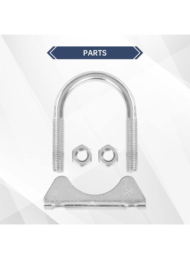 2PCS 1.5 Inch Stainless Steel Exhaust U Clamp with Saddle Flange Heavy Duty Silencer Exhaust Clips U-Bolt Muffler Tip Exhaust Clamp for Machinery Automotive Exhaust Tail Pipe - Image 2