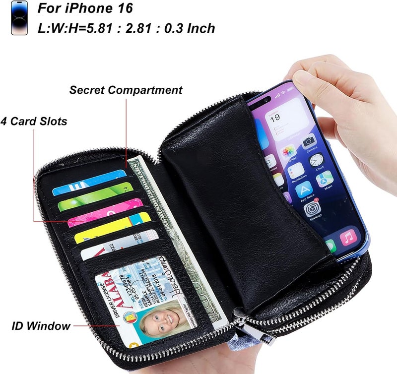 HAWEE Cellphone Wallet for Women Dual Zipper Long Purse with Removable Wristlet - Image 2