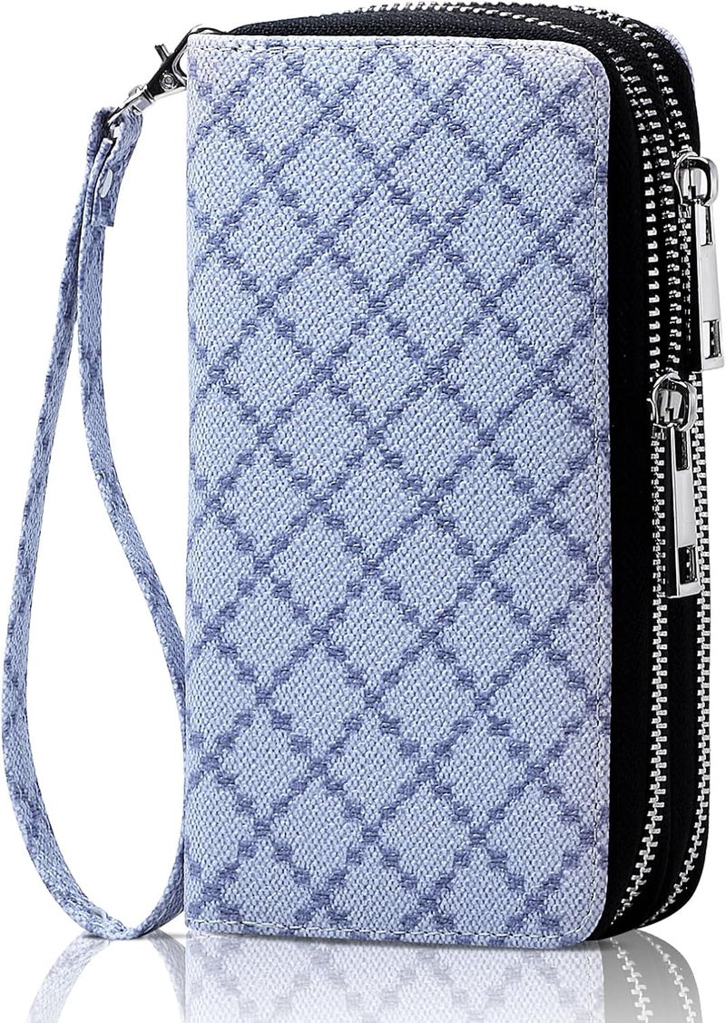 HAWEE Cellphone Wallet for Women Dual Zipper Long Purse with Removable Wristlet - Image 1