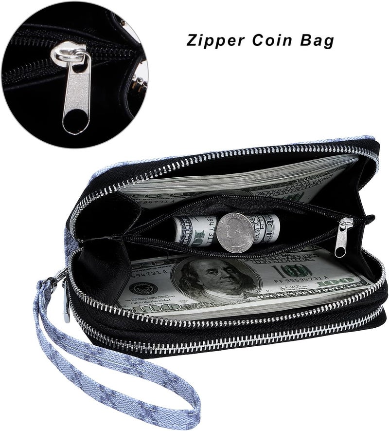 HAWEE Cellphone Wallet for Women Dual Zipper Long Purse with Removable Wristlet - Image 3