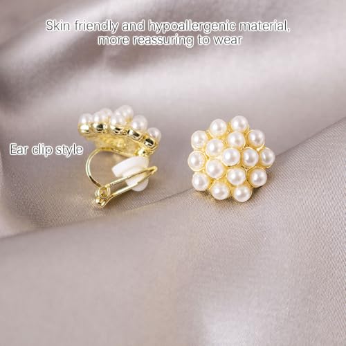 XFSAFDM 2 Pairs Clip On Earrings for Non Pierced Ears, Elegant Pearl Earrings for Women, Golden Pressing Earrings for No Hole Ears, Traditional Jewelry for Weddings and Special Occasions - Image 3