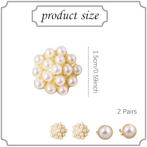 XFSAFDM 2 Pairs Clip On Earrings for Non Pierced Ears, Elegant Pearl Earrings for Women, Golden Pressing Earrings for No Hole Ears, Traditional Jewelry for Weddings and Special Occasions - Image 2
