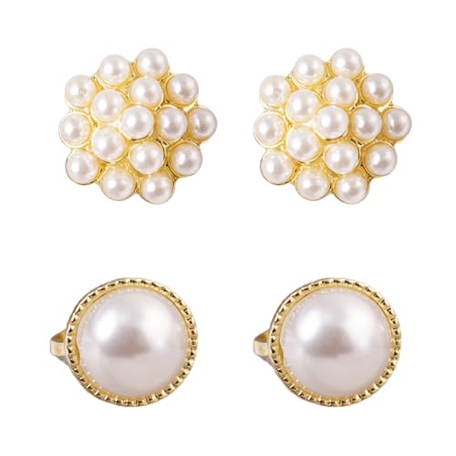 XFSAFDM 2 Pairs Clip On Earrings for Non Pierced Ears, Elegant Pearl Earrings for Women, Golden Pressing Earrings for No Hole Ears, Traditional Jewelry for Weddings and Special Occasions - Image 1