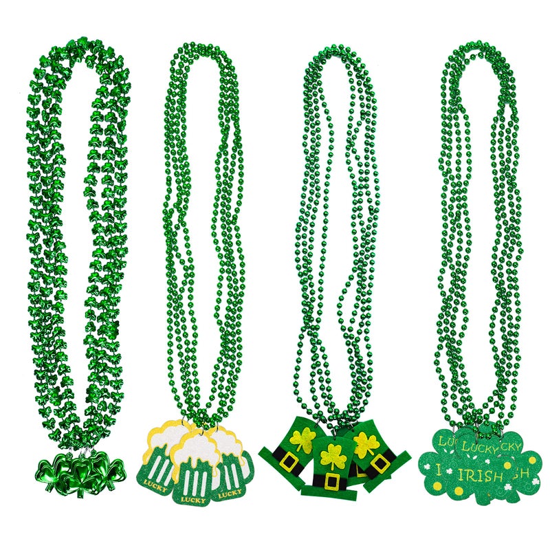 Moon Boat 18PCS St. Patrick's Day Shamrock Necklaces Clover Green Bead Irish Party Decorations Supplies for Adults - Image 1