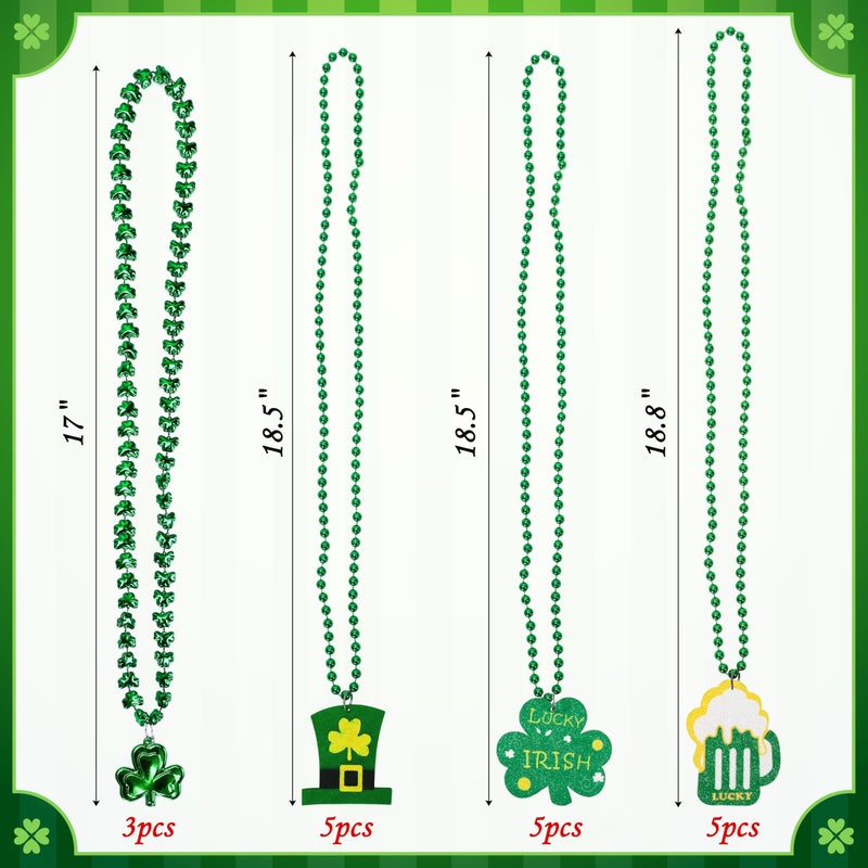 Moon Boat 18PCS St. Patrick's Day Shamrock Necklaces Clover Green Bead Irish Party Decorations Supplies for Adults - Image 3