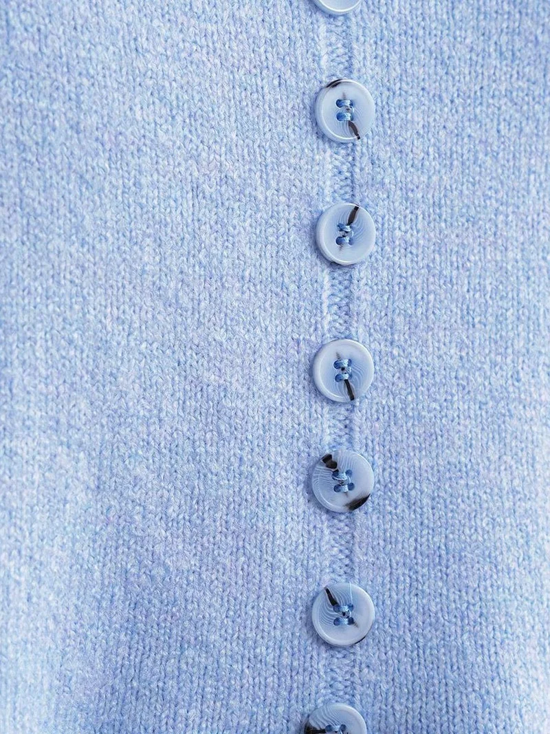 Mixray Baby Blue Mixray Lightweight V-Neck Knit Top with Button Detail for Women | Best Price UAE