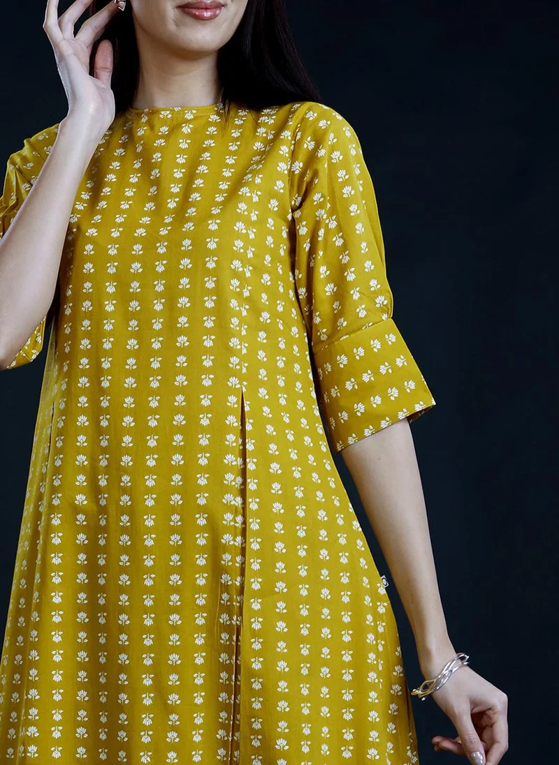 ZERESOUQ Olive Cotton Anarkali Kurta & Salwar Pant Set