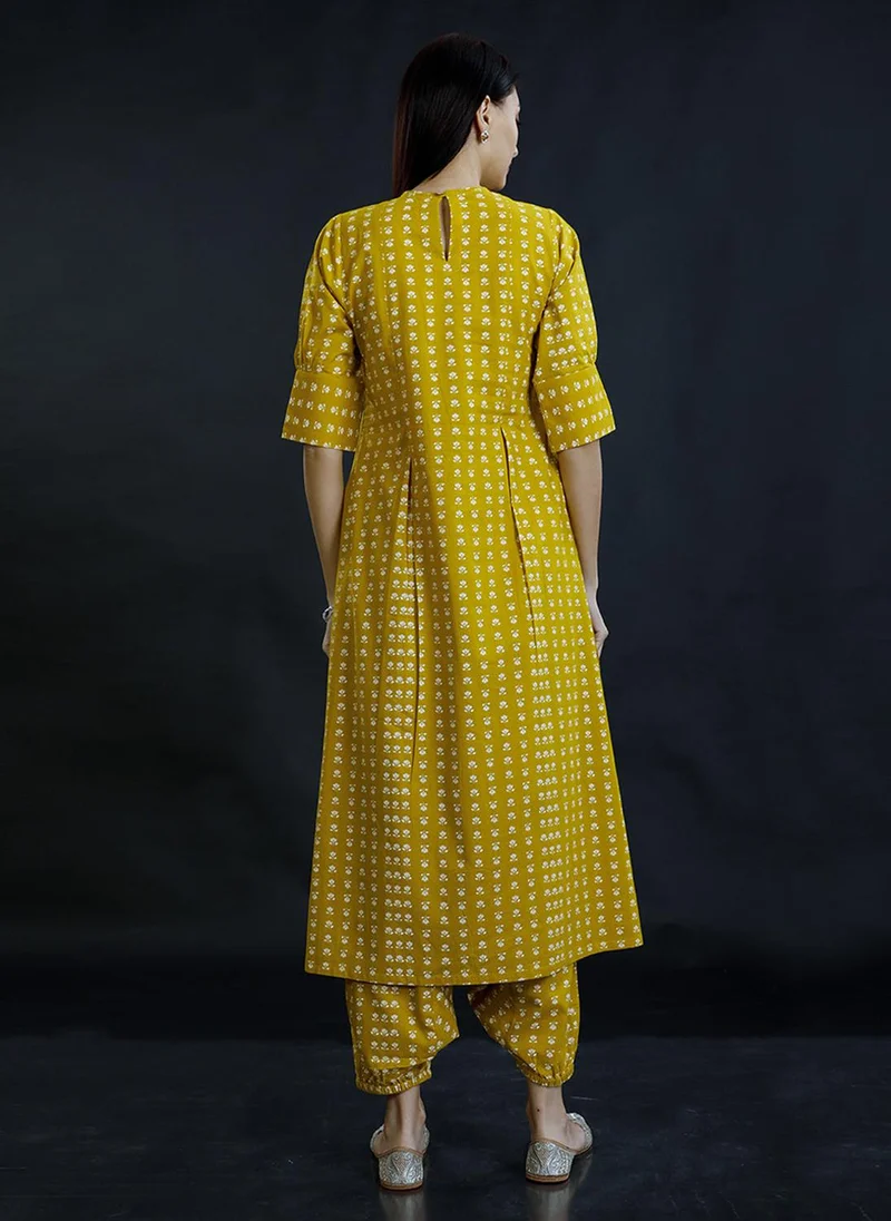 ZERESOUQ Olive Cotton Anarkali Kurta & Salwar Pant Set