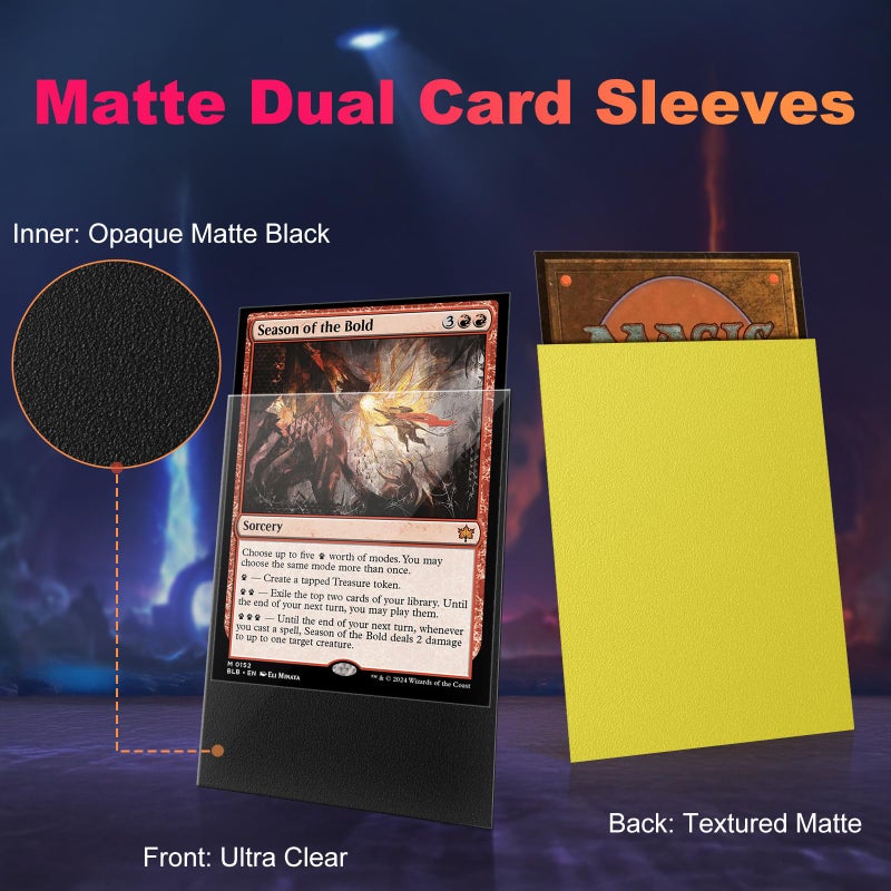 Proijeut 200 Pack Card Sleeves  Matte Dual Trading Card Sleeves With Opaque Back & Smooth Shuffle  Tear Resistant Card Protectors For Mtg  Tcg And Game Cards (Lightning Yellow) - Image 2